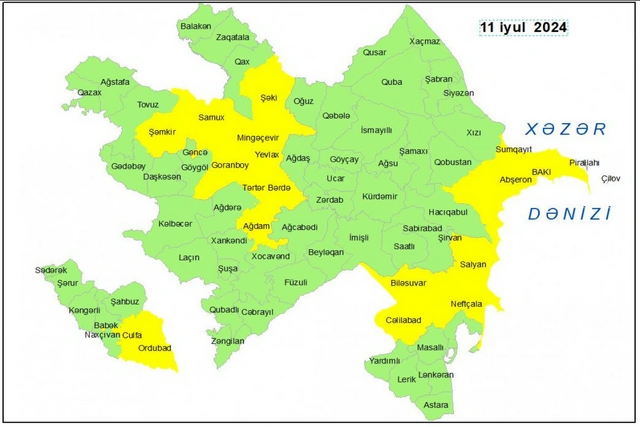 Küləklə bağlı sarı xəbərdarlıq edildi