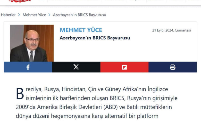 Azərbaycan BRICS-in Qərbə “pəncərəsi” ola bilər